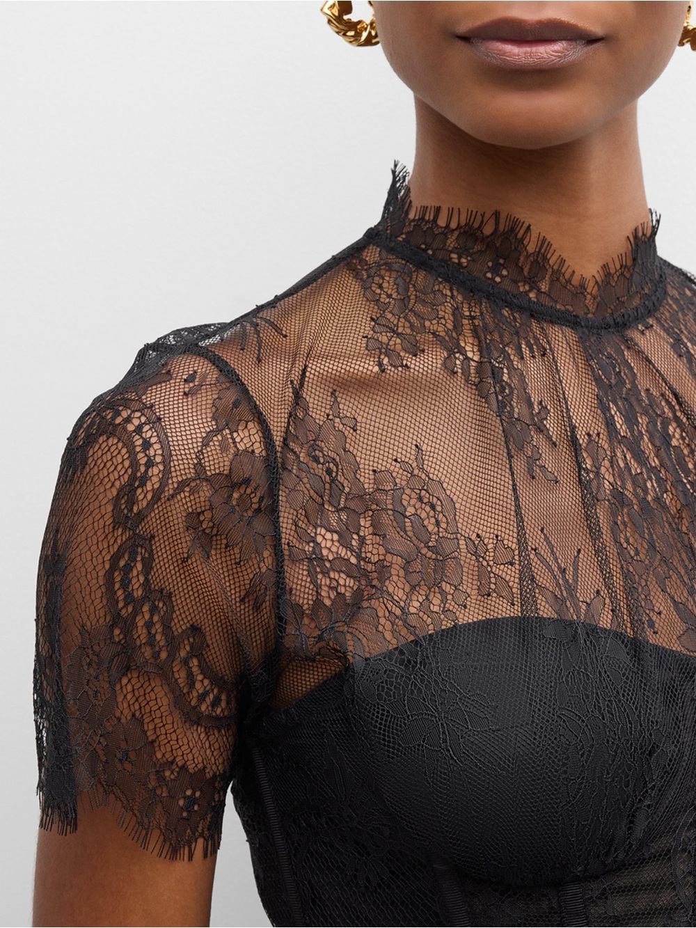Simkhai Kehlani Sheer Lace Short-Sleeve Peplum Bustier Top - Picture 5 of 6